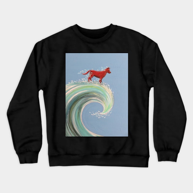 Red dog surfing Crewneck Sweatshirt by SoozieWray